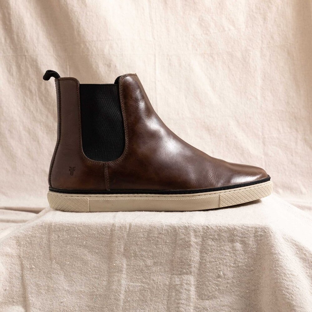 Frye Men's Essex Leather Pull-On Chelsea Boots Brown Sherpa Lined 11.5